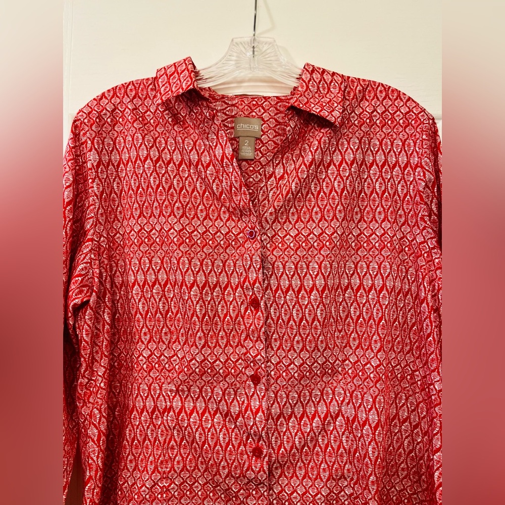 Chico's Red and White Geometric Men's Shirt
